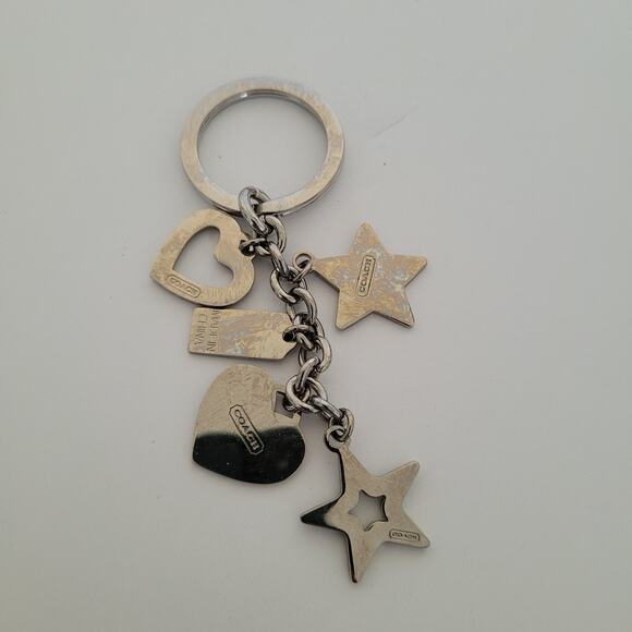 Coach Key Chain Ring Fob Ring Bag Charm Silver Keychain Hearts Stars Purple - Picture 4 of 5